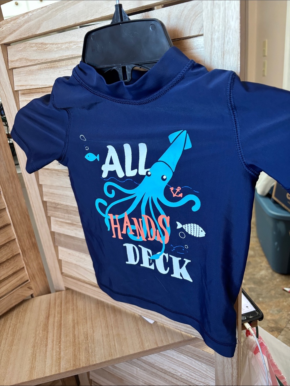Circo Navy Short-Sleeve Swim Top with Teal Octopus Graphic